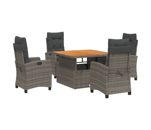 Set comedor de jardín 5 piezas con cojines ratán sintético gris