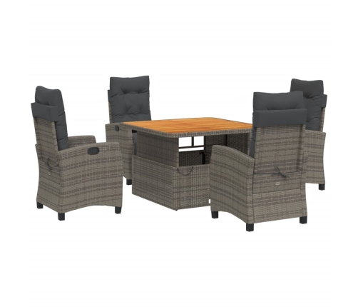 Set comedor de jardín 5 piezas con cojines ratán sintético gris