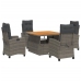 Set comedor de jardín 5 piezas con cojines ratán sintético gris