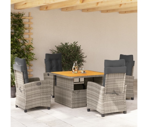 Set comedor de jardín 5 piezas con cojines ratán sintético gris
