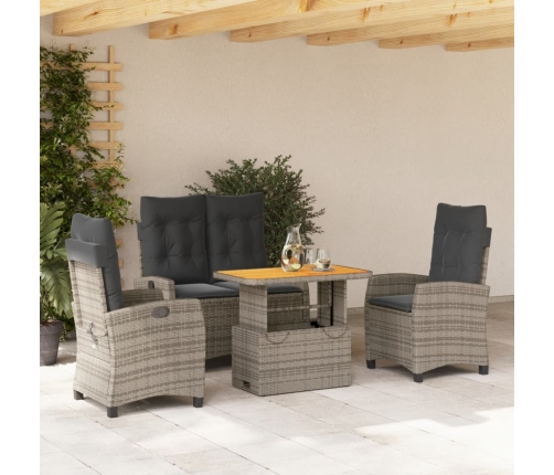 Juego de comedor de jardín 4 piezas con cojines ratán PE gris