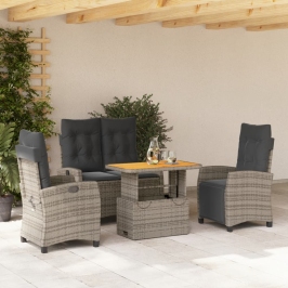 Juego de comedor de jardín 4 piezas con cojines ratán PE gris