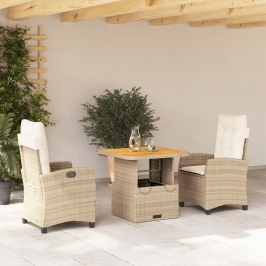 Set comedor de jardín 3 pzas con cojines ratán sintético beige