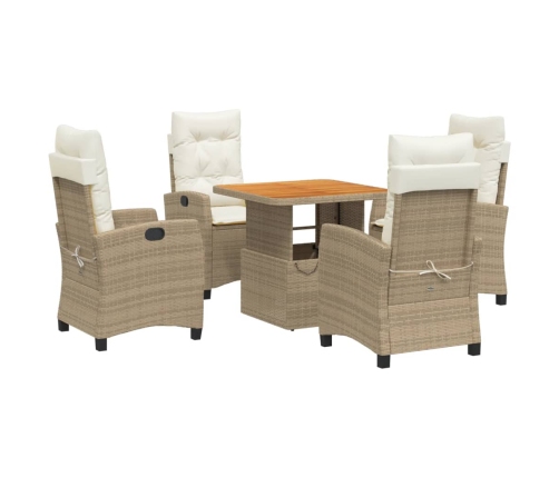 Set comedor de jardín 5 pzas con cojines ratán sintético beige