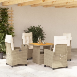 Set comedor de jardín 5 pzas con cojines ratán sintético beige