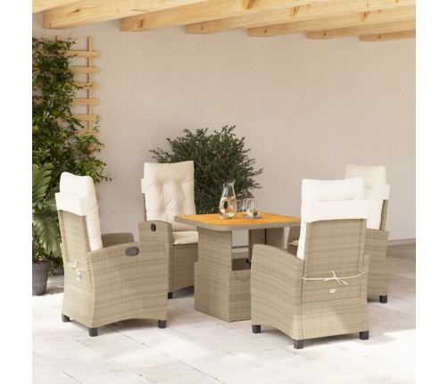 Set comedor de jardín 5 pzas con cojines ratán sintético beige