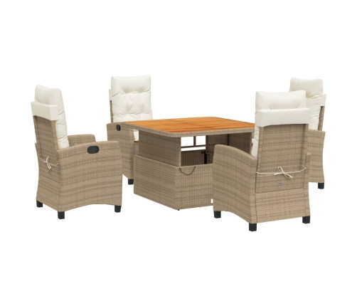 Set comedor de jardín 5 pzas con cojines ratán sintético beige