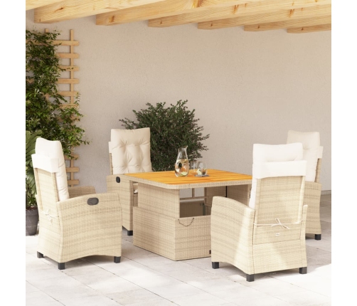 Set comedor de jardín 5 pzas con cojines ratán sintético beige