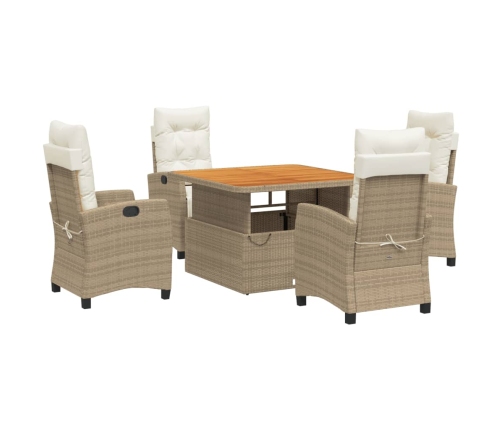 Set comedor de jardín 5 pzas con cojines ratán sintético beige