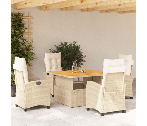 Set comedor de jardín 5 pzas con cojines ratán sintético beige