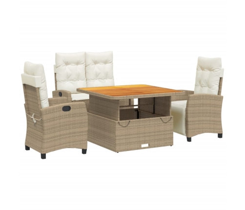 Set de comedor jardín con cojines 4 pzas ratán sintético beige
