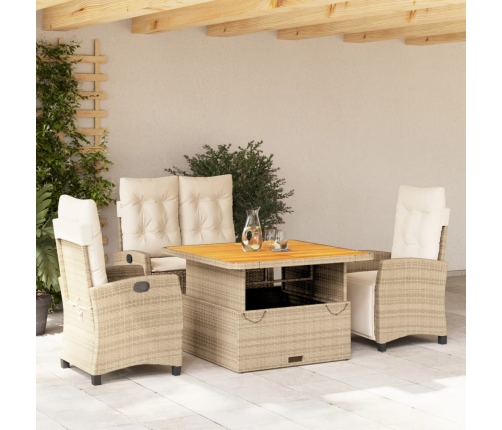 Set de comedor jardín con cojines 4 pzas ratán sintético beige