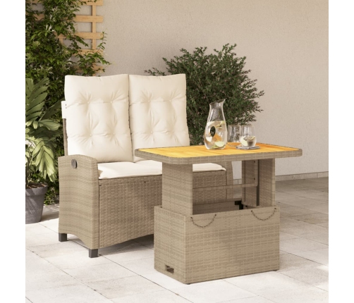 Set comedor de jardín 2 pzas con cojines ratán sintético beige