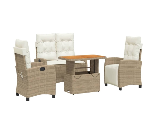 Set de comedor jardín con cojines 4 pzas ratán sintético beige