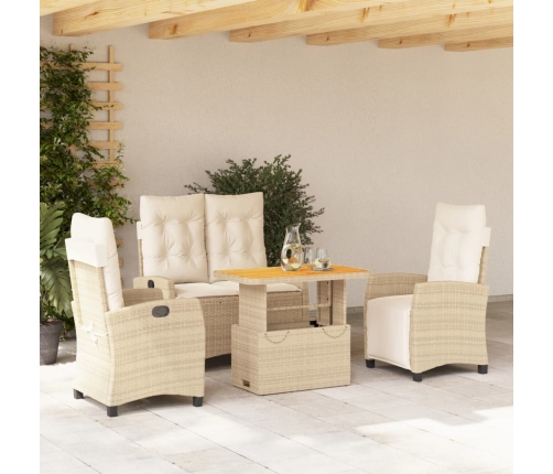 Set de comedor jardín con cojines 4 pzas ratán sintético beige
