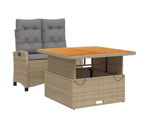 Set comedor de jardín 2 pzas con cojines ratán sintético beige
