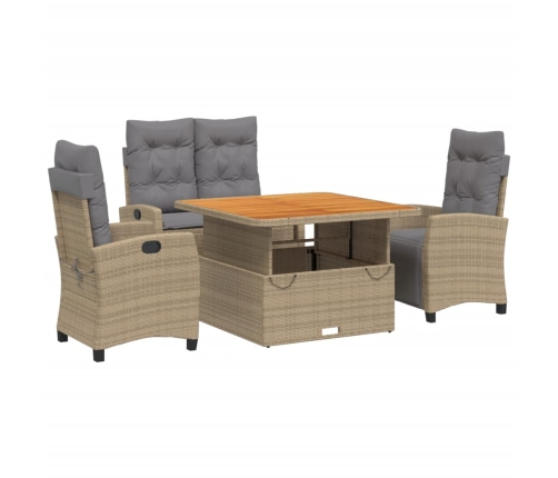 Set de comedor jardín con cojines 4 pzas ratán sintético beige