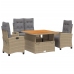 Set de comedor jardín con cojines 4 pzas ratán sintético beige