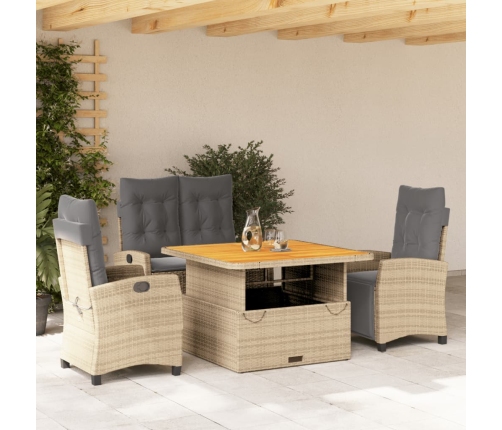 Set de comedor jardín con cojines 4 pzas ratán sintético beige