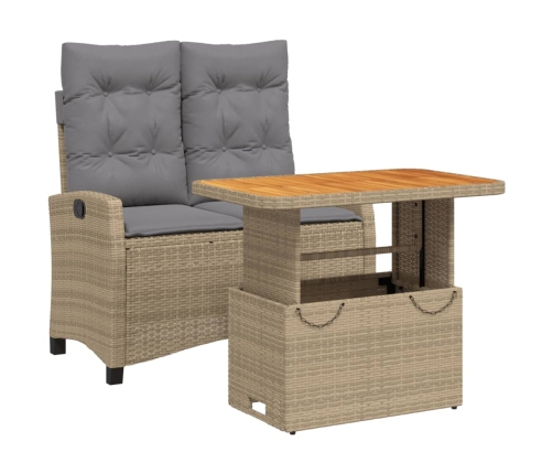 Set comedor de jardín 2 pzas con cojines ratán sintético beige
