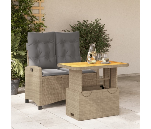 Set comedor de jardín 2 pzas con cojines ratán sintético beige