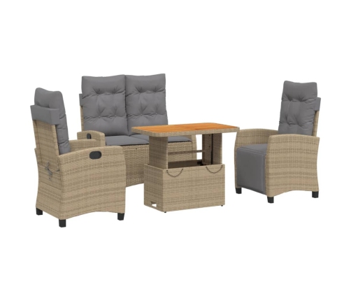 Set de comedor jardín con cojines 4 pzas ratán sintético beige