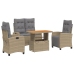 Set de comedor jardín con cojines 4 pzas ratán sintético beige