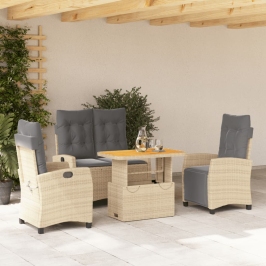 Set de comedor jardín con cojines 4 pzas ratán sintético beige