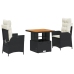 Set comedor de jardín 3 pzas con cojines ratán sintético negro