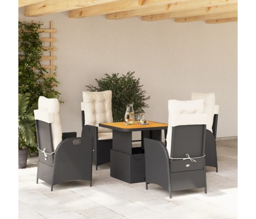 Set de muebles jardín 5 pzas con cojines ratán sintético negro