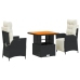 Set comedor de jardín 3 pzas con cojines ratán sintético negro