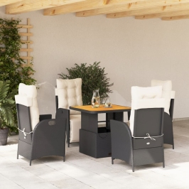Set de muebles jardín 5 pzas con cojines ratán sintético negro