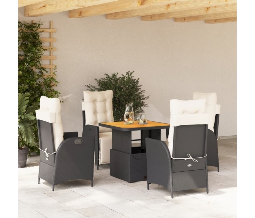 Set de muebles jardín 5 pzas con cojines ratán sintético negro