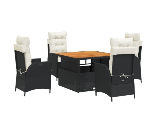 Set de muebles jardín 5 pzas con cojines ratán sintético negro