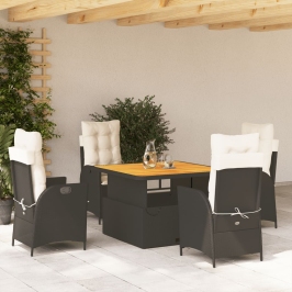 Set de muebles jardín 5 pzas con cojines ratán sintético negro