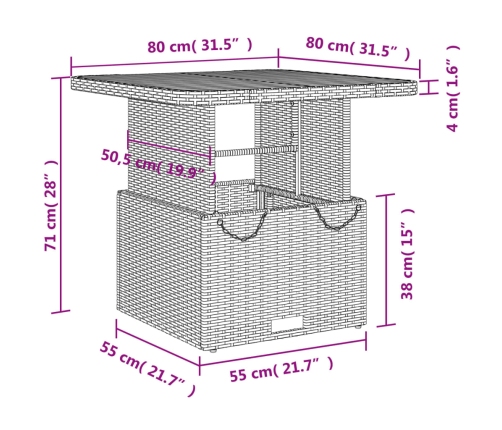 Set comedor de jardín 3 pzas con cojines ratán sintético negro