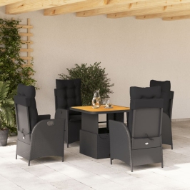 Set de muebles jardín 5 pzas con cojines ratán sintético negro