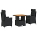 Set comedor de jardín 3 pzas con cojines ratán sintético negro