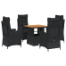 Set de muebles jardín 5 pzas con cojines ratán sintético negro