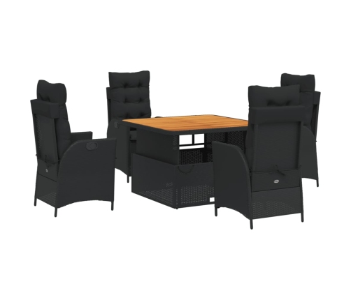 Set de muebles jardín 5 pzas con cojines ratán sintético negro