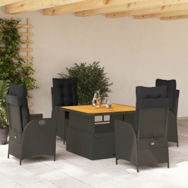 Set de muebles jardín 5 pzas con cojines ratán sintético negro