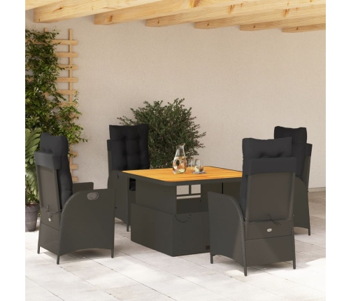 Set de muebles jardín 5 pzas con cojines ratán sintético negro