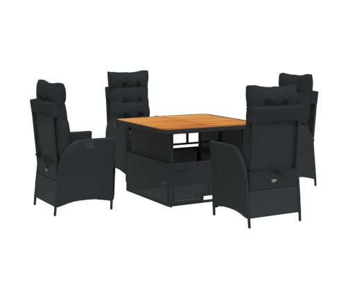 Set de muebles jardín 5 pzas con cojines ratán sintético negro
