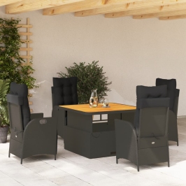 Set de muebles jardín 5 pzas con cojines ratán sintético negro