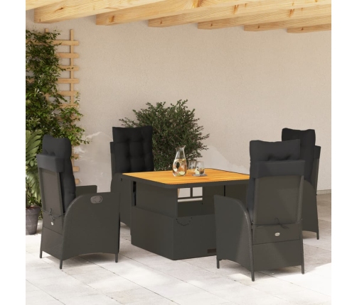 Set de muebles jardín 5 pzas con cojines ratán sintético negro