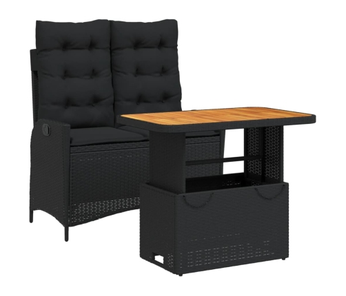 Set comedor de jardín 2 pzas con cojines ratán sintético negro