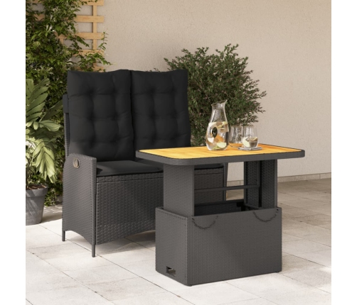 Set comedor de jardín 2 pzas con cojines ratán sintético negro