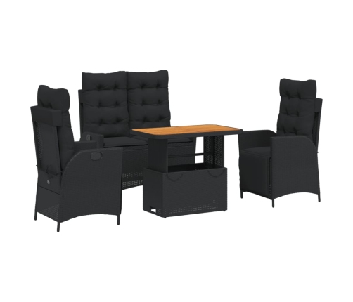 Juego comedor jardín 4 piezas con cojines ratán sintético negro