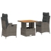 Set comedor de jardín 3 piezas con cojines ratán sintético gris