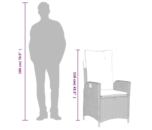 Set comedor de jardín 3 piezas con cojines ratán sintético gris
